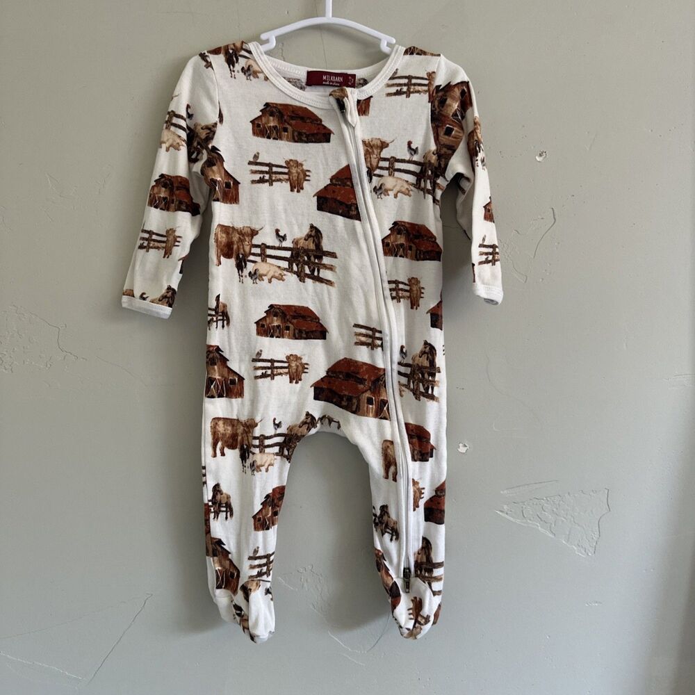 Milkbarn 6-9 Months Farm Barm Cow Horse Sleeper Romper Baby